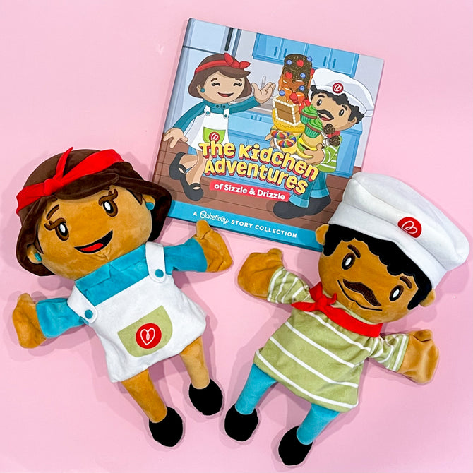 Sizzle and Drizzle Plush Dolls & Storybook Set | Baketivity Kids Baking Fun