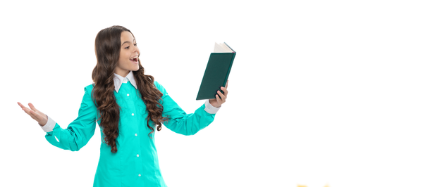 Happy,Kid,Read,School,Book,Aloud,With,Expression,Isolated,On