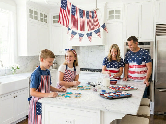 American Family celebrating 4th of July by making s'mores skewers