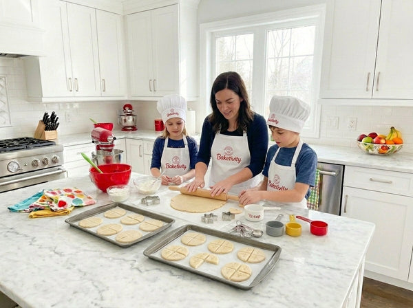 Child learning math fractions by baking cookie dough in the kitchen