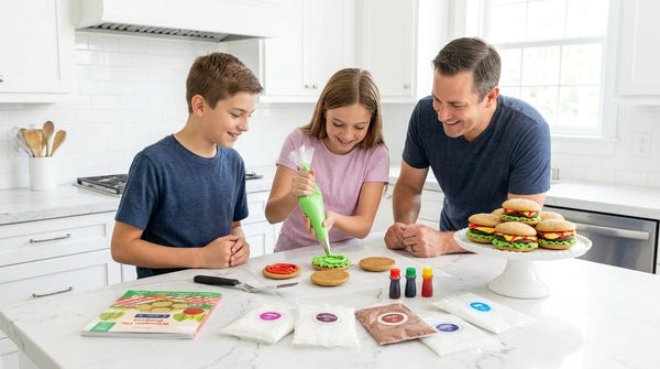 Kids Baking in the kitchen with dad for Father's Day