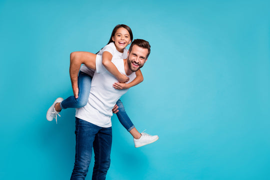Portrait,Of,Cheerful,People,Laughing,Piggyback,Wearing,White,T-shirt,Denim