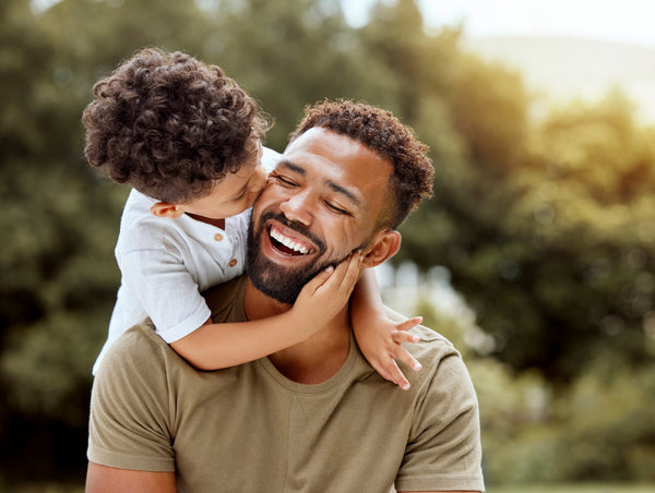 Father,,Bonding,Kiss,And,Boy,Child,Hug,Happy,In,Nature