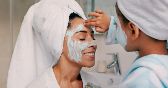 Family,,Facial,And,Mask,With,Mother,In,Bathroom,With,Young