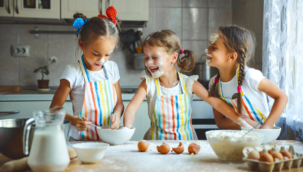 Happy,Sisters,Children,Girls,Bake,Cookies,,Knead,Dough,,Play,With
