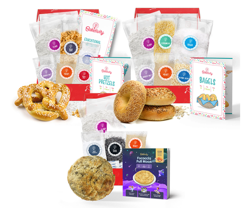 Kids Baking Bundle – Bagels, Pretzels & Focaccia Full Moon Fun & Educational DIY Baking Kits with Pre-Measured Ingredients & Activities