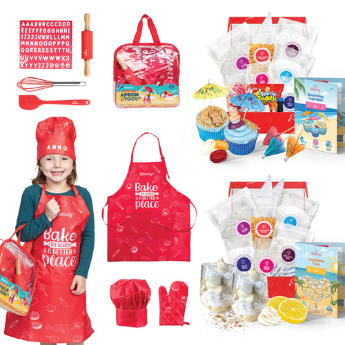 Kids Summer Baking Kit Bundle: Lemonade, Cupcakes & Custom Apron Tools