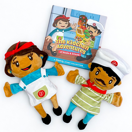 Sizzle and Drizzle Plush Dolls & Storybook Set | Baketivity Kids Baking Fun