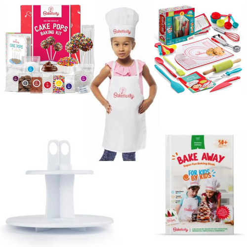 All in one Baking Bundle – Cake Pop Kit, 31-Piece Kit with Apron, Chef Hat, Stand & Holiday Cookbook